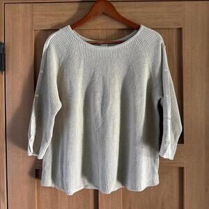 Poetry Taupe 3/4 Button Sleeve Knit Sweater Cotton/Linen Blend Women’s size 10​